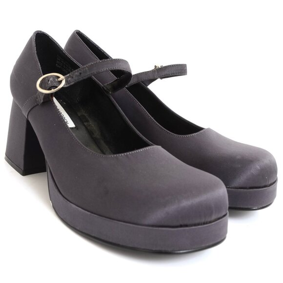 Steve Madden Women's 10 Dark Grey Satin Square Toe Mary Jane Platform Heels - Picture 1 of 9